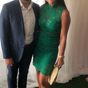 STUNNING green lace floral gown!